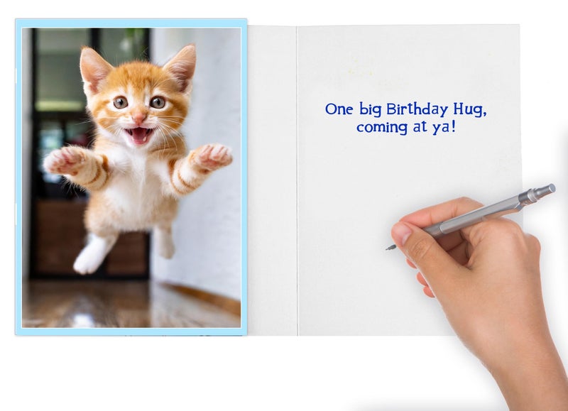 CardFool - Funny Cat Birthday Hug Card for Women, Men, Coworkers and Anyone and All Ages Ready to Party - Image 3