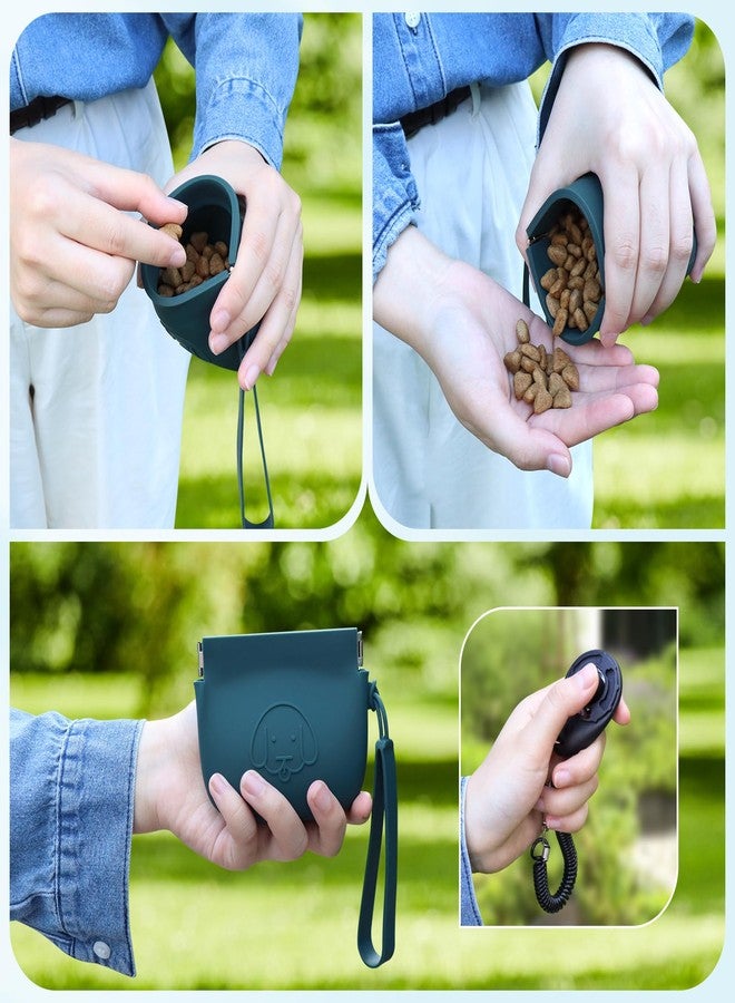 WALLFID Silicone Dog Treat Pouch, Auto Closure, with Pet Training Clicker, Walking Bag for Dog and Cat, Pocket Size, Easy to Clean, Odorless, Travel Walking Bag (Dark Green) - Image 5