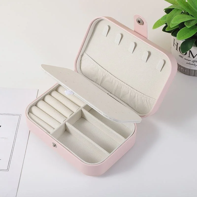Chavin Pink Leather Travel Ring Earring Necklace Jewelry Box ST1-65PM