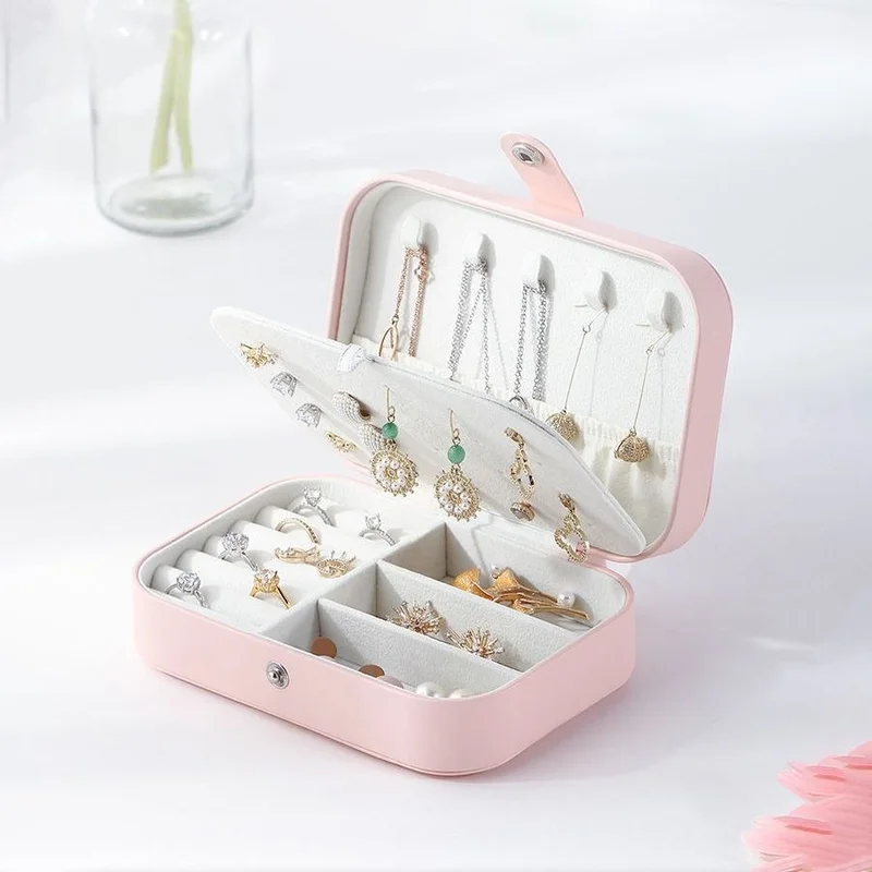 Chavin Pink Leather Travel Ring Earring Necklace Jewelry Box ST1-65PM