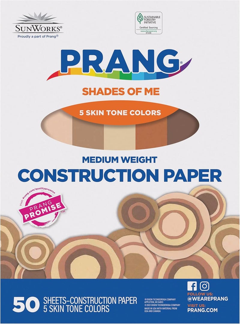 Prang (Formerly SunWorks) Shades of Me Construction Paper, 5 Assorted Skin Tone Colors, 12" x 18", 50 Sheets - Image 1