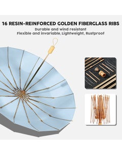 KASTWAVE Sun Rain Compact Umbrella, UPF 50+ UV Protection 16 Fibreglass Ribs Super Windproof Folding Umbrella Parasol, Sun Blocking Travel Golf UV Umbrella  - Image 2