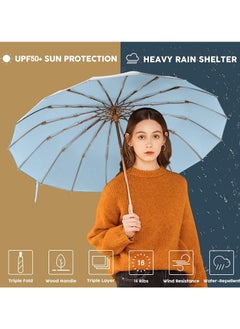 KASTWAVE Sun Rain Compact Umbrella, UPF 50+ UV Protection 16 Fibreglass Ribs Super Windproof Folding Umbrella Parasol, Sun Blocking Travel Golf UV Umbrella  - Image 4