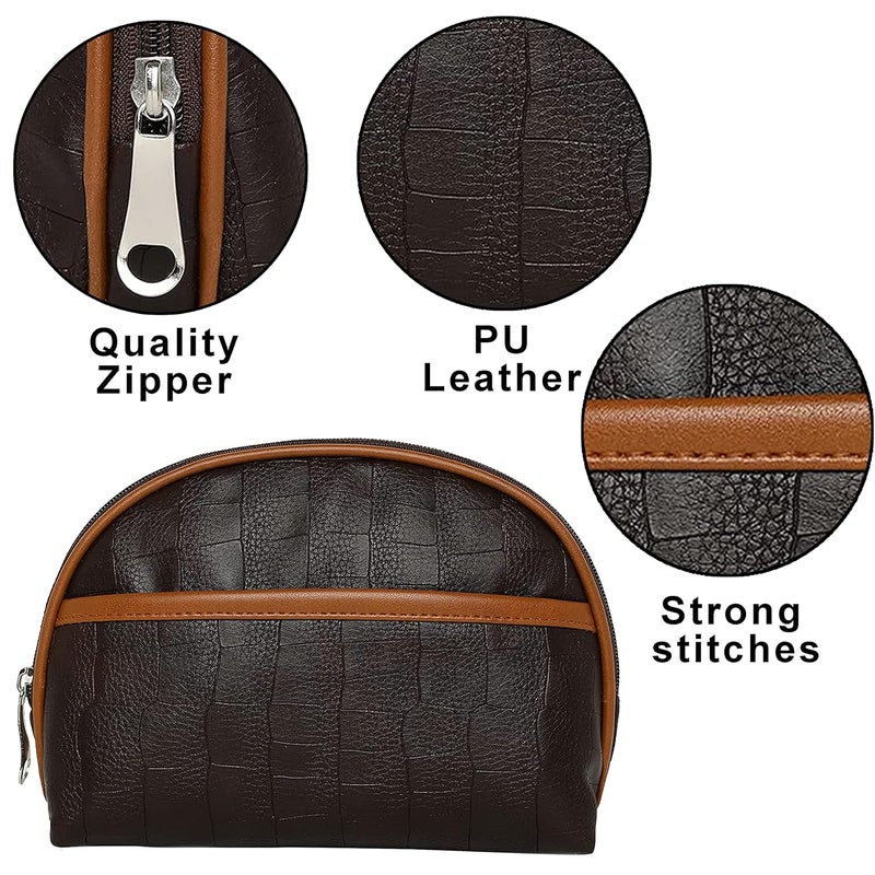 SNDIA حقيبة سفر من الجلد الصناعي PU مجموعة من 2 للرجال والنساء، حقيبة مجموعة الحلاقة، حقيبة مستحضرات التجميل للنساء والرجال (له ولها) بني - Image 4