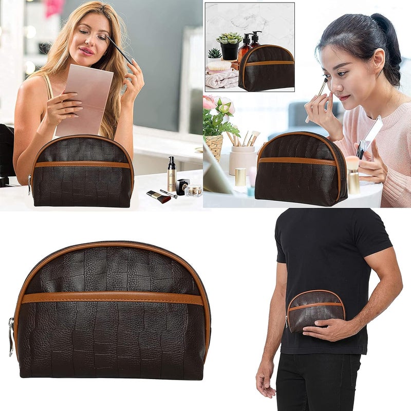 SNDIA حقيبة سفر من الجلد الصناعي PU مجموعة من 2 للرجال والنساء، حقيبة مجموعة الحلاقة، حقيبة مستحضرات التجميل للنساء والرجال (له ولها) بني - Image 5