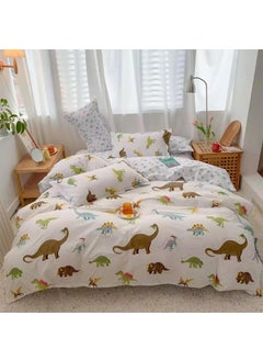 FAMYO Famyo 4pc Bedding Set King Size 250 TC Fitted Bedsheet Comforter Cover 2 Pillow Covers for Kids Duvet Bedding Set Cute Dino Park  - Image 1