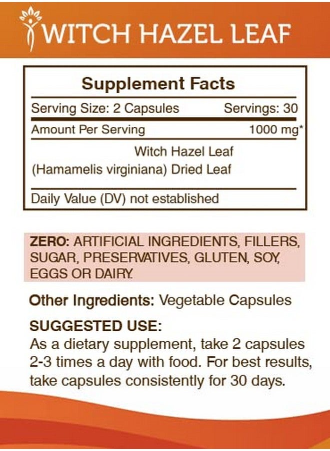 Secrets of the Tribe Secrets of the Tribe Witch Hazel Leaf 60 Capsules, 1000 mg, Witch Hazel Leaf (Hamamelis virginiana) Dried Leaf (60 Capsules) - Image 3
