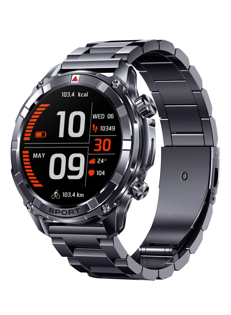 رولستيمي ساعة ذكية للرجال ، شاشة كبيرة عالية الدقة مقاس 1.52 بوصة ، مقاومة للماء بعمق آي بي 68 ، تذكير برسائل ذكية ، بطارية طويلة 500 مللي أمبير في الساعة ، مصباح ليد جيب ، مراقبة صحية ، أكثر من 100 وضع رياضي ، ساعة ذكية غير رسمية متقدمة ، سوار فولاذي من آي 116 أسود - Image 1