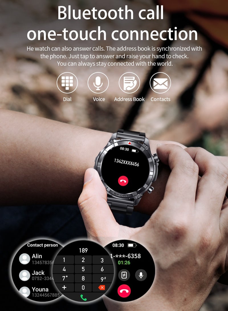 رولستيمي ساعة ذكية للرجال ، شاشة كبيرة عالية الدقة مقاس 1.52 بوصة ، مقاومة للماء بعمق آي بي 68 ، تذكير برسائل ذكية ، بطارية طويلة 500 مللي أمبير في الساعة ، مصباح ليد جيب ، مراقبة صحية ، أكثر من 100 وضع رياضي ، ساعة ذكية غير رسمية متقدمة ، سوار فولاذي من آي 116 أسود - Image 3