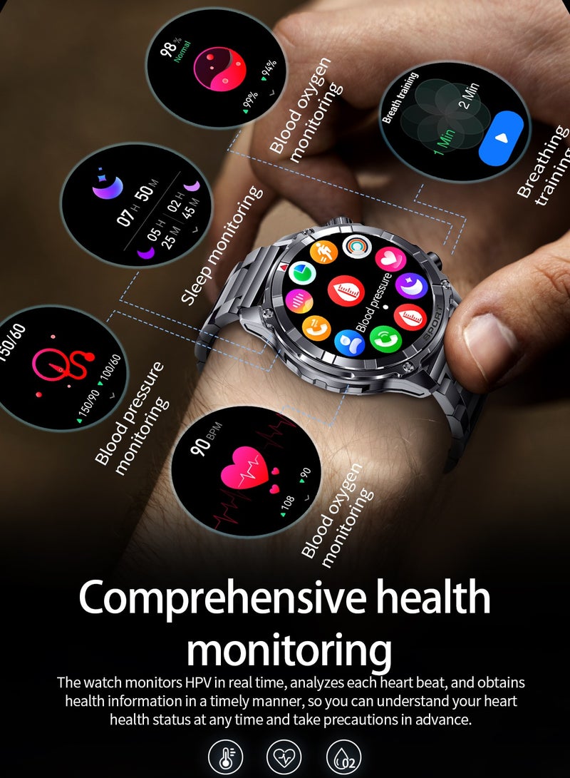 رولستيمي ساعة ذكية للرجال ، شاشة كبيرة عالية الدقة مقاس 1.52 بوصة ، مقاومة للماء بعمق آي بي 68 ، تذكير برسائل ذكية ، بطارية طويلة 500 مللي أمبير في الساعة ، مصباح ليد جيب ، مراقبة صحية ، أكثر من 100 وضع رياضي ، ساعة ذكية غير رسمية متقدمة ، سوار فولاذي من آي 116 أسود - Image 5