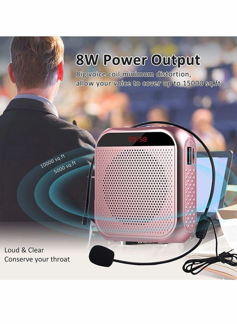 Voice amplifier with wired microphone headphones, portable rechargeable PA system speaker, personal microphone voice amplifier for teachers, tour guides/coaches (pink) - Image 2
