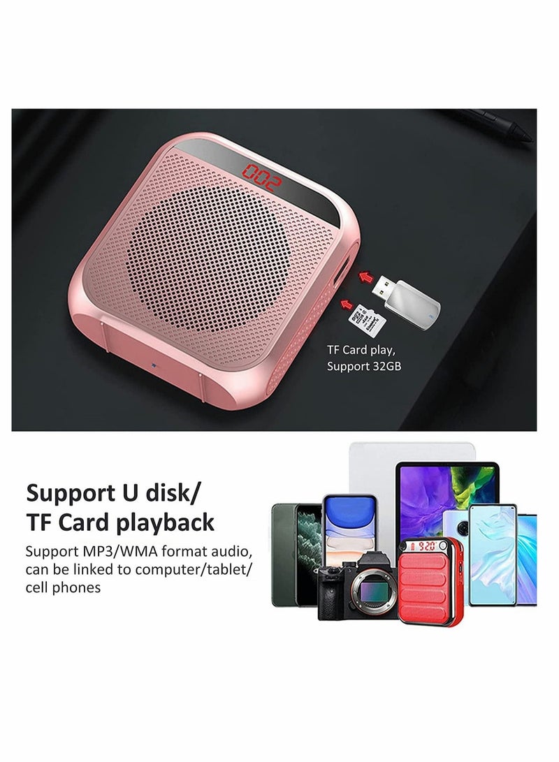 Voice amplifier with wired microphone headphones, portable rechargeable PA system speaker, personal microphone voice amplifier for teachers, tour guides/coaches (pink) - Image 3