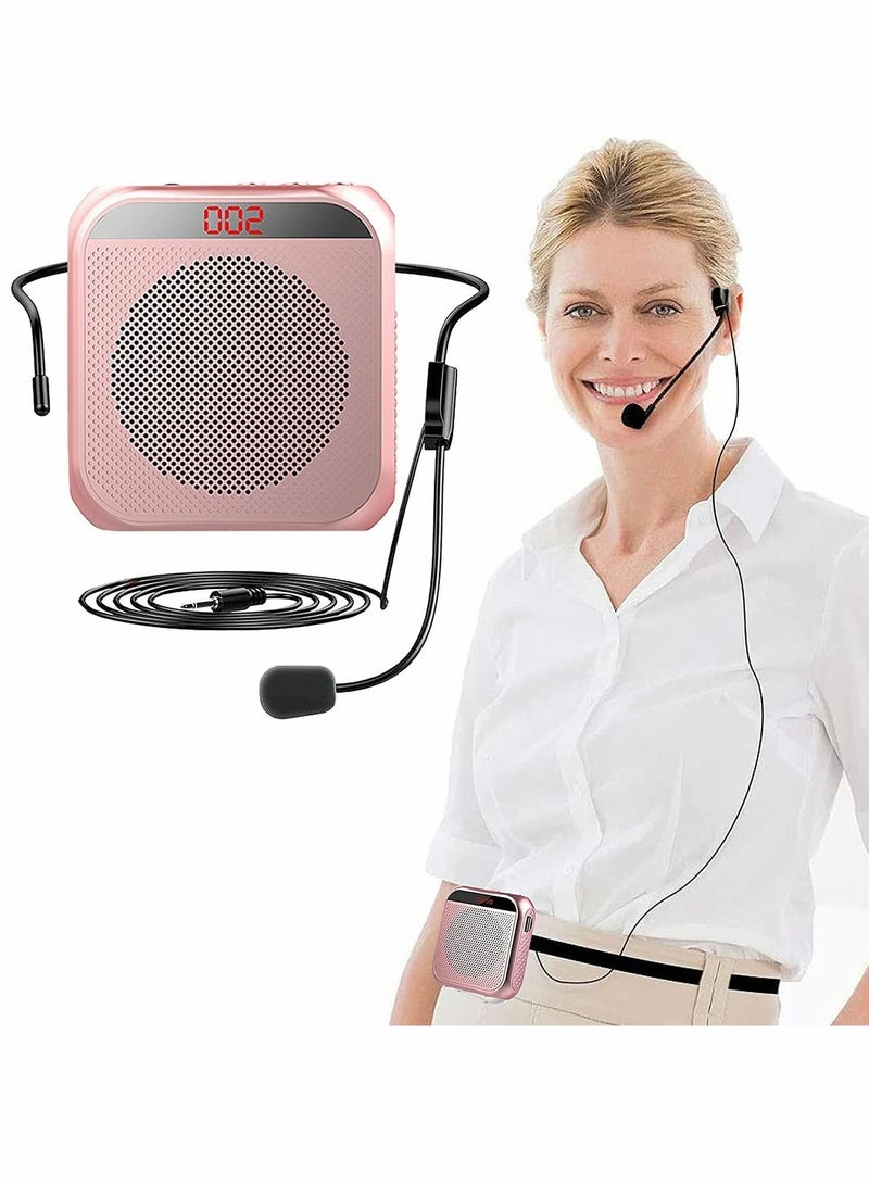 Voice amplifier with wired microphone headphones, portable rechargeable PA system speaker, personal microphone voice amplifier for teachers, tour guides/coaches (pink) - Image 1