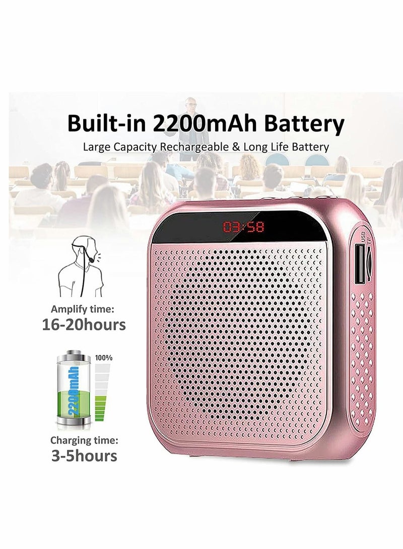 Voice amplifier with wired microphone headphones, portable rechargeable PA system speaker, personal microphone voice amplifier for teachers, tour guides/coaches (pink) - Image 5