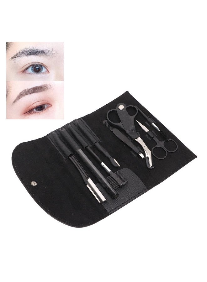 GLOGLOW Eyebrow Grooming Kit 8Pcs Black Rustproof Eyebrow Care Kit Stainless Steel Eyebrow Trimming Kit Beauty Tools For Home School Office - Image 4