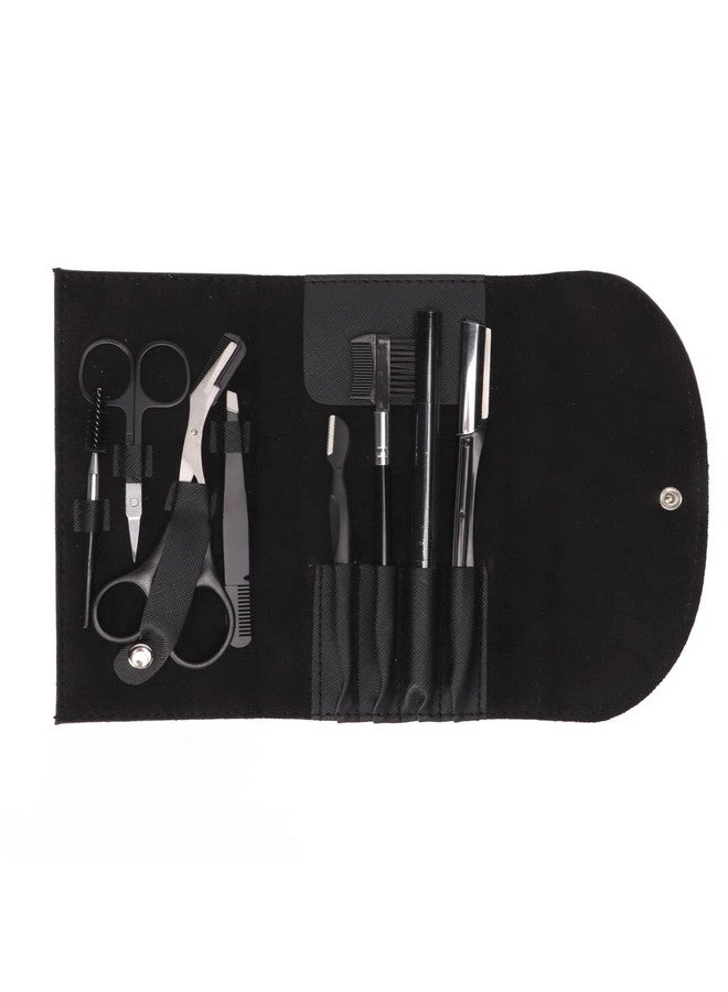 GLOGLOW Eyebrow Grooming Kit 8Pcs Black Rustproof Eyebrow Care Kit Stainless Steel Eyebrow Trimming Kit Beauty Tools For Home School Office - Image 1