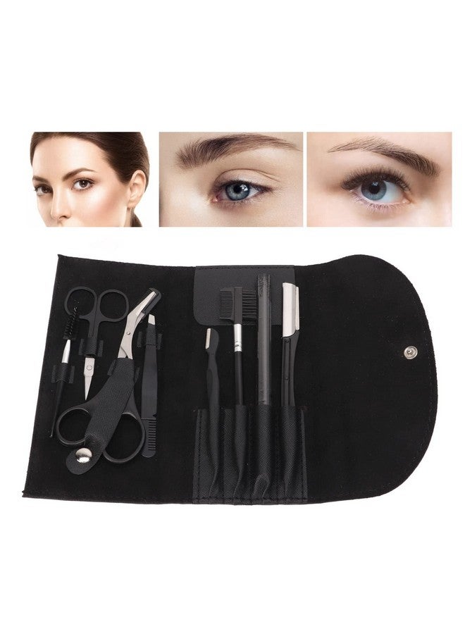 GLOGLOW Eyebrow Grooming Kit 8Pcs Black Rustproof Eyebrow Care Kit Stainless Steel Eyebrow Trimming Kit Beauty Tools For Home School Office - Image 5