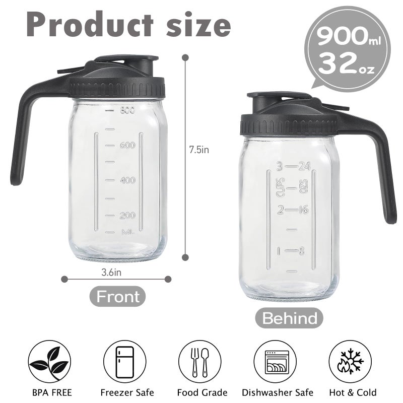 Balter-D 4 Pack 32oz Glass Pitcher with Lid, Double Leakproof Glass Mason Jar Pitcher with Pour Spout Lid, 1 Quart, Wide Mouth Storage Container for Breastmilk, Sun Tea, Juice, Cold Brew Coffee, Water - Image 2
