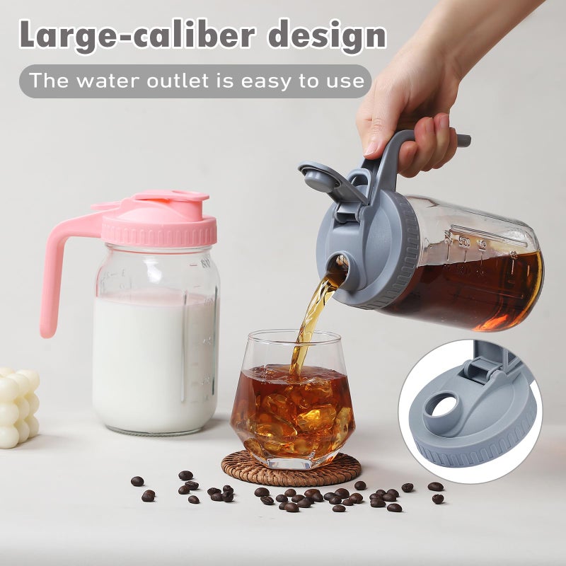 Balter-D 4 Pack 32oz Glass Pitcher with Lid, Double Leakproof Glass Mason Jar Pitcher with Pour Spout Lid, 1 Quart, Wide Mouth Storage Container for Breastmilk, Sun Tea, Juice, Cold Brew Coffee, Water - Image 4