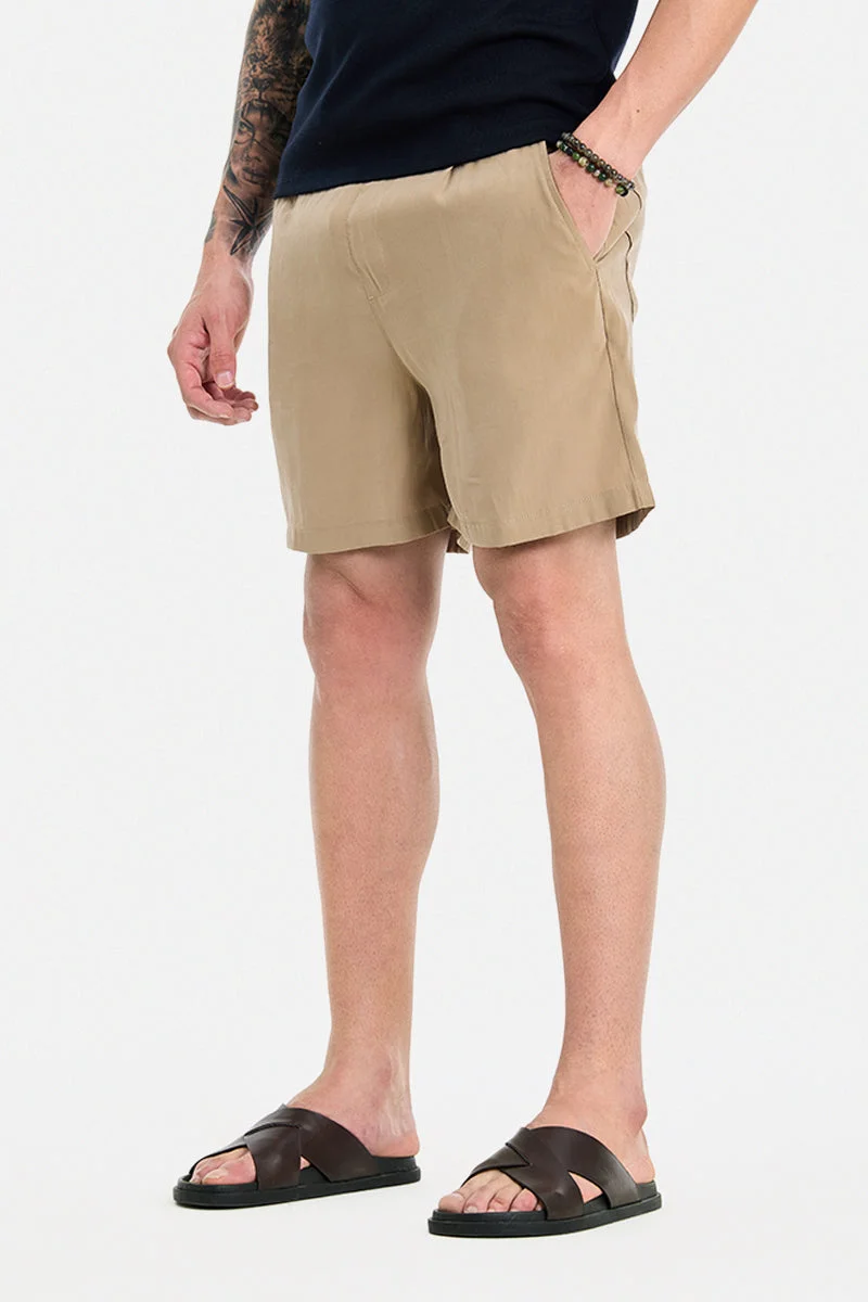 سنيتش Khaki Solid Loose Fit Shorts