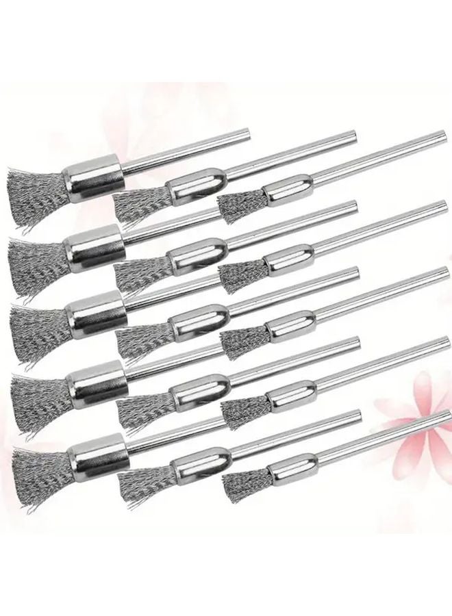15Pcs Silvery Pen Shape Wire End Brushes Crimped For Drill Hex Shank - Image 1