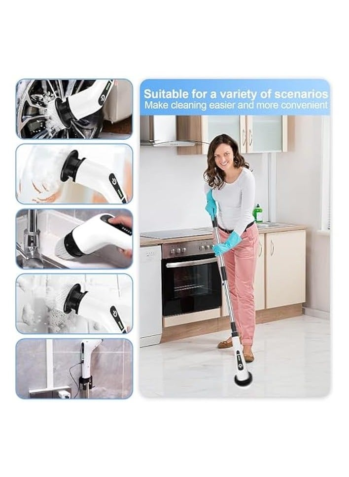 erorex Cleaning Brush Scrubber, Electric Spin Scrubber 9 Replaceable Brush Heads and Adjustable Long Handle, Cordless & Portable Power Scrubber for Cleaning Bathroom, Tile, Sink, Kitchen,Floor,Car  - Image 3