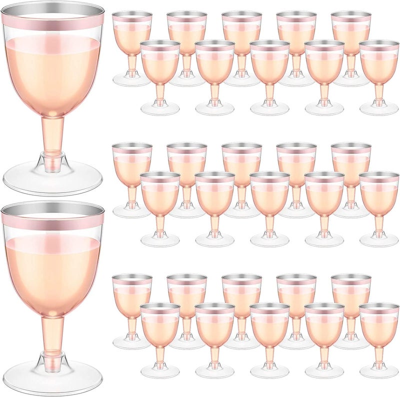 LATERN 50Pcs Rose Gold Rimmed Wine Glasses 170ml Plastic Wine Tasting Glasses Reusable Stemmed Party Wine Cups for Drinks Whiskey Champagne Beer Cocktail Martini 135 x 65cm