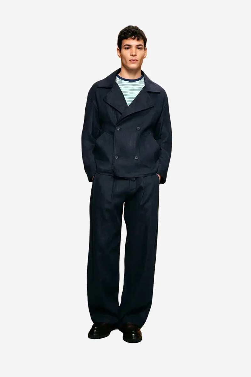 Giesto Navy Blue GIESTO Linen Buttoned Jacket for Men | Best Price UAE