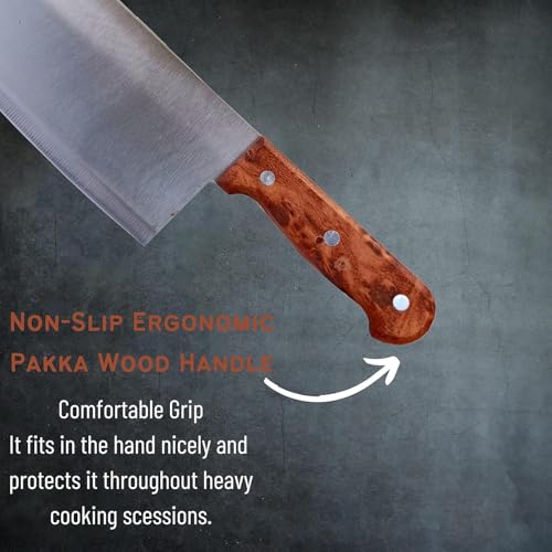 Machado Stainless Steel Meat Cleaver Knife – Heavy Duty Butcher Knife with Wooden Handle | Ultra Sharp Blade for Meat, Bone & Vegetables | Durable Kitchen Knife for Home & Professional Use - Image 3
