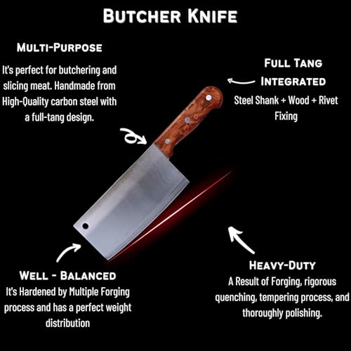 Machado Stainless Steel Meat Cleaver Knife – Heavy Duty Butcher Knife with Wooden Handle | Ultra Sharp Blade for Meat, Bone & Vegetables | Durable Kitchen Knife for Home & Professional Use - Image 4