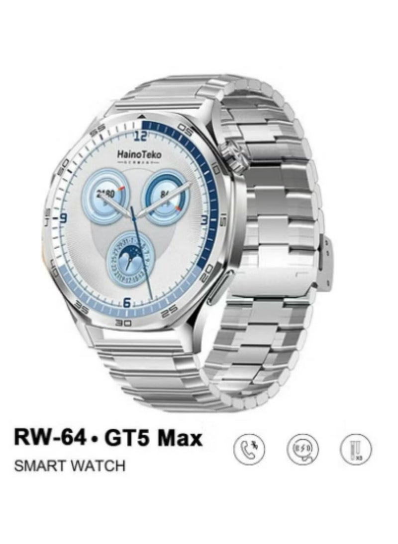 Haino Teko RW-64 GT5 Max Smartwatch with Large AMOLED Display, Voice Assistant, 3 Pair Straps – Stylish and Functional Smartwatch for Men- Blue - Image 3
