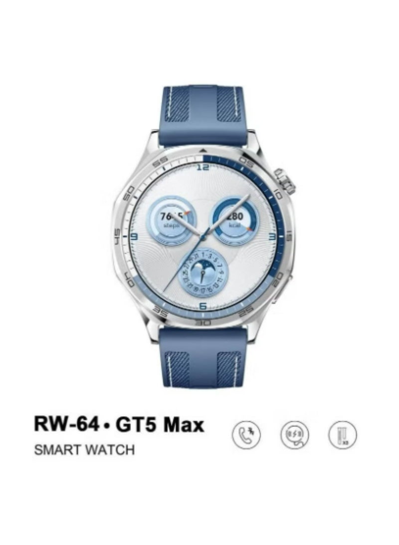 Haino Teko RW-64 GT5 Max Smartwatch with Large AMOLED Display, Voice Assistant, 3 Pair Straps – Stylish and Functional Smartwatch for Men- Blue - Image 4