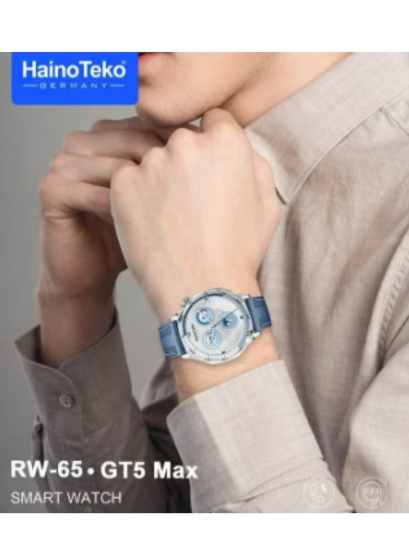 Haino Teko RW-64 GT5 Max Smartwatch with Large AMOLED Display, Voice Assistant, 3 Pair Straps – Stylish and Functional Smartwatch for Men- Blue - Image 2