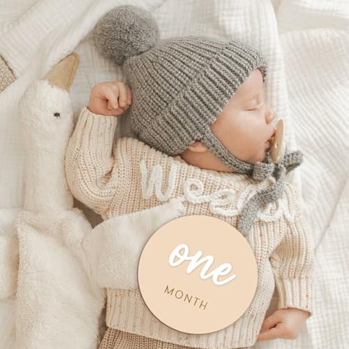cephira Monthly Baby Milestone Maker Discs, Baby Milestone Signs for Newborn Baby, Hello World Newborn Sign for Baby Girl & Boy, Baby Announcement Sign for 1-12 Month, Milestone Wooden Circles (White) - Image 2