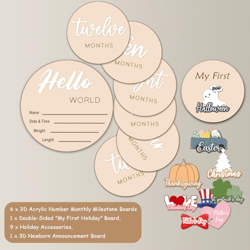 cephira Monthly Baby Milestone Maker Discs, Baby Milestone Signs for Newborn Baby, Hello World Newborn Sign for Baby Girl & Boy, Baby Announcement Sign for 1-12 Month, Milestone Wooden Circles (White) - Image 5