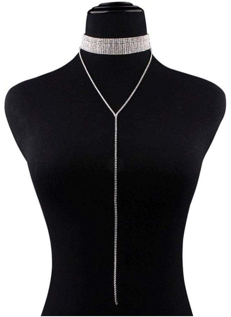 Generic - Layered Lariat Stone Studded Choker Necklace - Image 1
