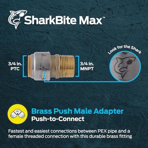 SharkBite Max 3/4 Inch MNPT Adapter, Push to Connect Brass Plumbing Fitting, PEX Pipe, Copper, CPVC, PE-RT, HDPE, UR134A - Image 2