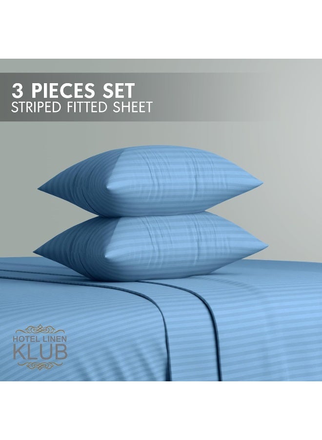 Hotel Linen Klub Hotel Linen Klub Striped Microfiber Fitted Sheet Set - King  - Image 3