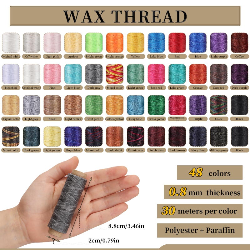 Jupean 48 Colors Waxed Thread, Leather Thread for Hand Sewing, Book Binding Threads, Leather Stitching Thread for Hand Sewing Craft DIY Bookbinding - Image 2