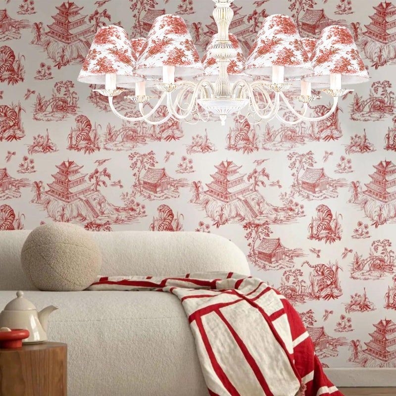 BUAEL Set of 8 Small Chandelier Shade French Countryside Toile Shade 3" x 6" x 5" Lamp Chimney Cover for Table Chandelier Wall Lamp (Red-â€ŽVintage) - Image 5