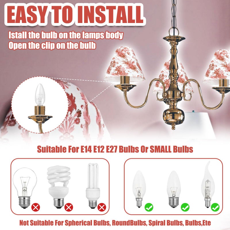 BUAEL Set of 8 Small Chandelier Shade French Countryside Toile Shade 3" x 6" x 5" Lamp Chimney Cover for Table Chandelier Wall Lamp (Red-â€ŽVintage) - Image 4