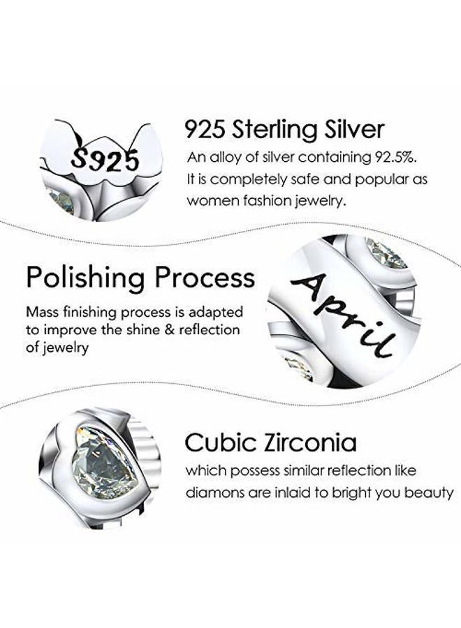 NINGAN Birthstone Charms 925 Sterling Silver Love Heart Openwork Bead for Charm Bracelets and Necklaces with 5A Cubic Zirconia, Birthday Mothers Day Jewelry Gifts Women, ONESIZE, Silver Cubic Zirconia - Image 3