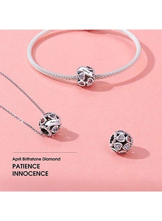 NINGAN Birthstone Charms 925 Sterling Silver Love Heart Openwork Bead for Charm Bracelets and Necklaces with 5A Cubic Zirconia, Birthday Mothers Day Jewelry Gifts Women, ONESIZE, Silver Cubic Zirconia - Image 4