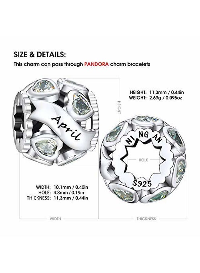 NINGAN Birthstone Charms 925 Sterling Silver Love Heart Openwork Bead for Charm Bracelets and Necklaces with 5A Cubic Zirconia, Birthday Mothers Day Jewelry Gifts Women, ONESIZE, Silver Cubic Zirconia - Image 2