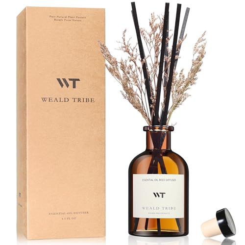 WEALD TRIBE Flower Reed Diffuser Set Vanilla Cinnamon Scent for Bathroom Air Fresheners | 4.0 fl oz Essential Oils with Sticks Home Fragrance Defusers | House Bedroom Office Shelf Decor & Gift - Image 1