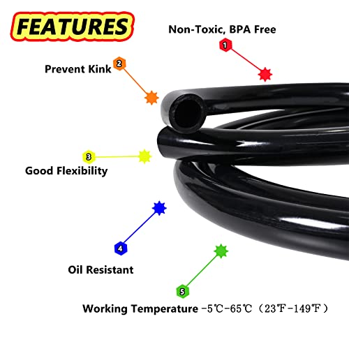 Feelers Black PVC Vinyl Tubing 3/4" ID x 1-1/12" OD Water Fish Tank Aquarium Air Line Lightweight Hose BPA Free, 9.84 Feet - Image 4
