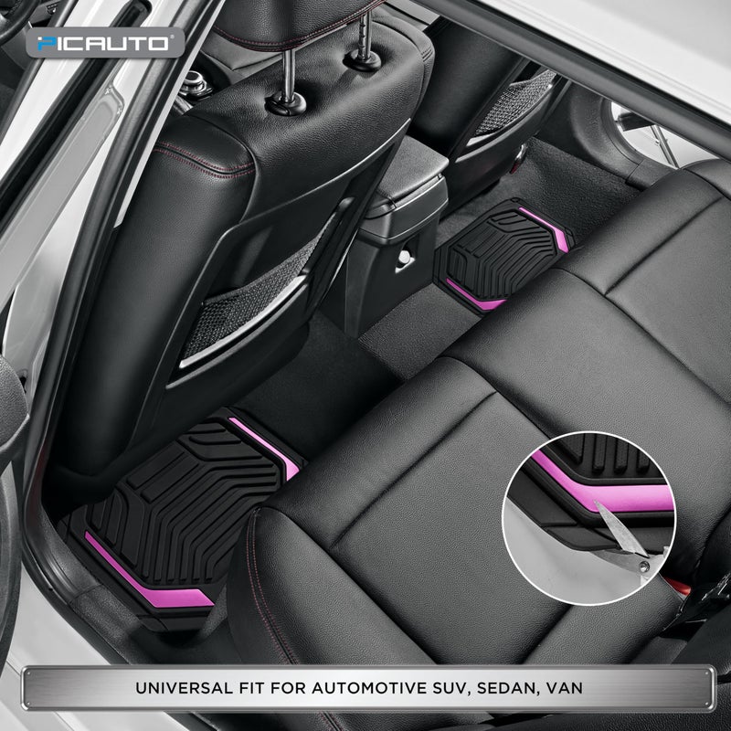 PIC AUTO Heavy Duty Rubber Floor Mats, Pink Aluminum Film Car Mats Set, Front and Rear Car Mats with Anti-Slip Backing, All Weather Protection, Trim-to-Fit for Automotive SUV, Sedan, Van - Image 4