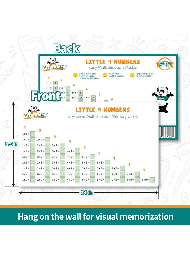 Channie's Channie’s Math Practice Combo Pack for Elementary School Students, One Page a Day Workbook and Little 9 Little Numbers Reusable Dry Erase Poster for Practicing Single Digit Multiplication Problems - Image 2