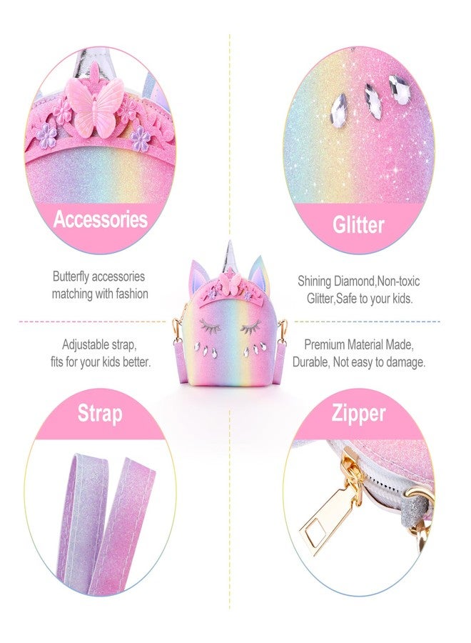 JYPS 7PCS Toddler Purse for Girl, Girls Wallet with Pretend Play Toys, Princess Toys with Kids Dress Up Jewelry Set, Pink, Rainbow Crown Unicorn - Image 4