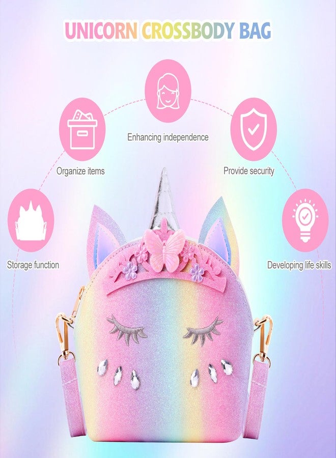 JYPS 7PCS Toddler Purse for Girl, Girls Wallet with Pretend Play Toys, Princess Toys with Kids Dress Up Jewelry Set, Pink, Rainbow Crown Unicorn - Image 3